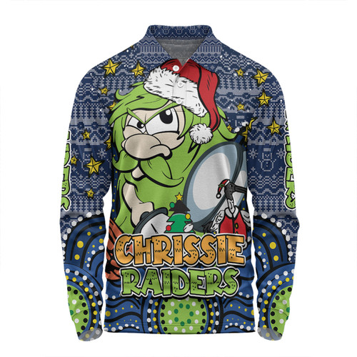 Canberra Raiders Christmas Custom Long Sleeve Polo Shirt - Christmas Knit Patterns Vintage Jersey Ugly Long Sleeve Polo Shirt