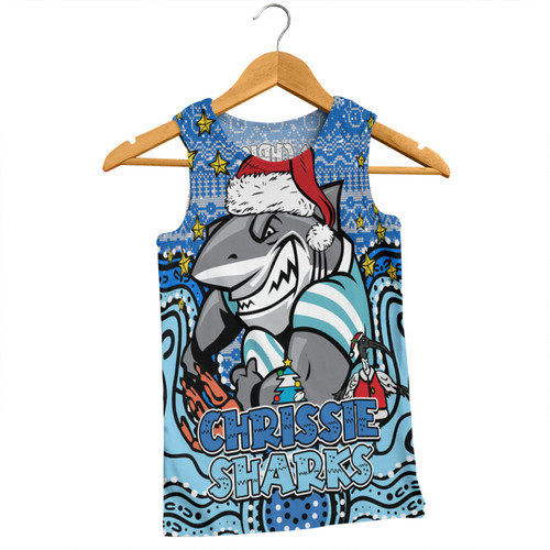 Cronulla-Sutherland Sharks Christmas Custom Men Singlet - Christmas Knit Patterns Vintage Jersey Ugly Men Singlet