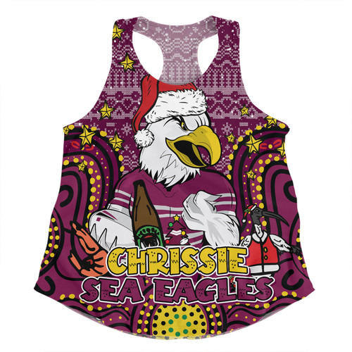 Manly Warringah Sea Eagles Christmas Custom Women Racerback Singlet - Christmas Knit Patterns Vintage Jersey Ugly Women Racerback Singlet