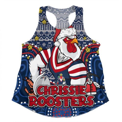 Sydney Roosters Christmas Custom Women Racerback Singlet - Christmas Knit Patterns Vintage Jersey Ugly Women Racerback Singlet