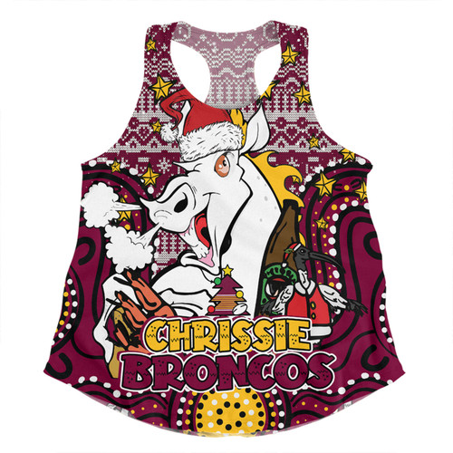 Brisbane Broncos Christmas Custom Women Racerback Singlet - Christmas Knit Patterns Vintage Jersey Ugly Women Racerback Singlet