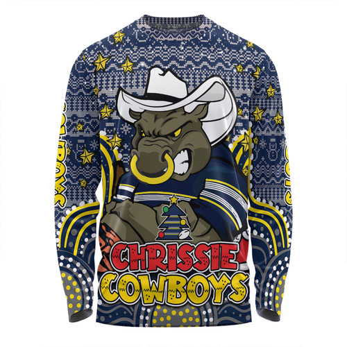 North Queensland Cowboys Christmas Custom Long Sleeve T-shirt - Christmas Knit Patterns Vintage Jersey Ugly Long Sleeve T-shirt