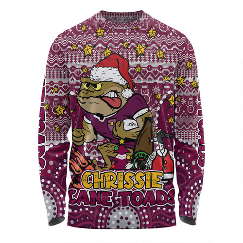 Queensland Cane Toads Christmas Custom Long Sleeve T-shirt - Christmas Knit Patterns Vintage Jersey Ugly Long Sleeve T-shirt