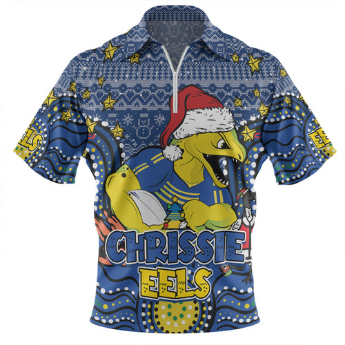 Parramatta Eels Christmas Custom Zip Polo Shirt - Christmas Knit Patterns Vintage Jersey Ugly Zip Polo Shirt