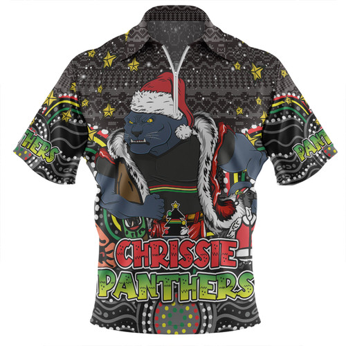 Penrith Panthers Christmas Custom Zip Polo Shirt - Christmas Knit Patterns Vintage Jersey Ugly Zip Polo Shirt