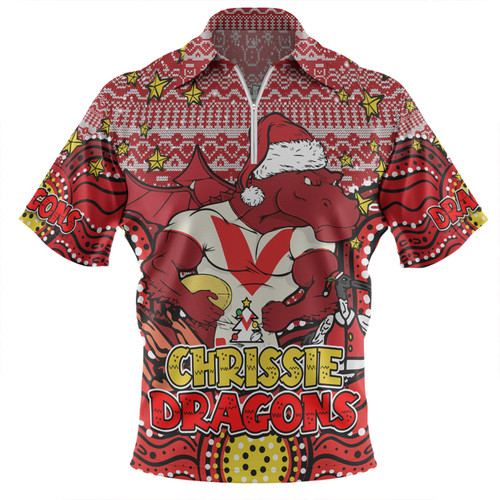 St. George Illawarra Dragons Christmas Custom Zip Polo Shirt - Christmas Knit Patterns Vintage Jersey Ugly Zip Polo Shirt