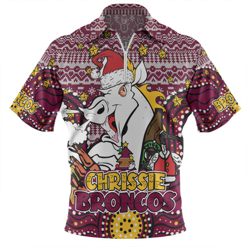 Brisbane Broncos Christmas Custom Zip Polo Shirt - Christmas Knit Patterns Vintage Jersey Ugly Zip Polo Shirt