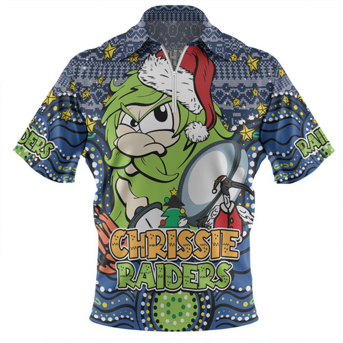 Canberra Raiders Christmas Custom Zip Polo Shirt - Christmas Knit Patterns Vintage Jersey Ugly Zip Polo Shirt