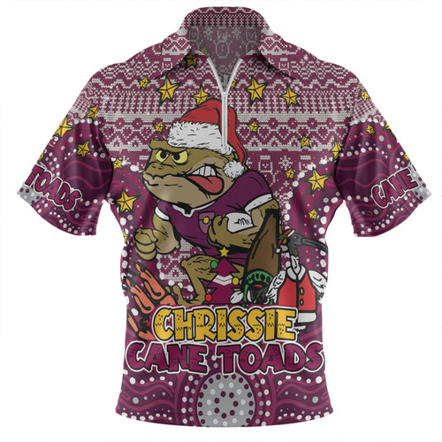 Queensland Cane Toads Christmas Custom Zip Polo Shirt - Christmas Knit Patterns Vintage Jersey Ugly Zip Polo Shirt