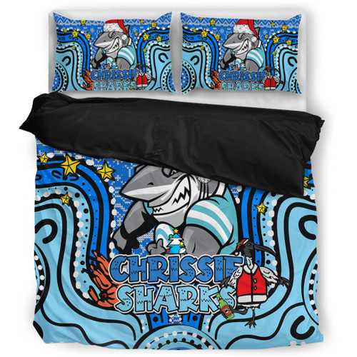 Cronulla-Sutherland Sharks Christmas Custom Bedding Set - Christmas Knit Patterns Vintage Jersey Ugly Bedding Set