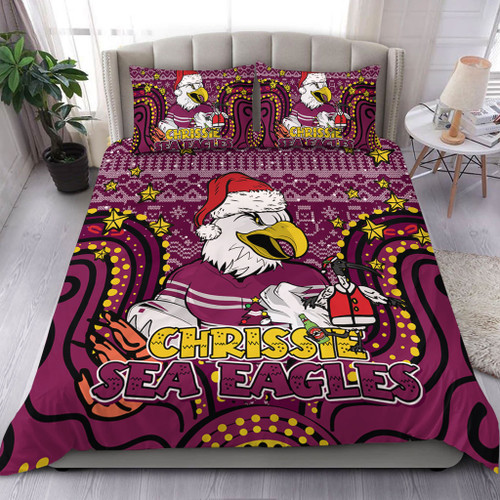 Manly Warringah Sea Eagles Christmas Custom Bedding Set - Christmas Knit Patterns Vintage Jersey Ugly Bedding Set