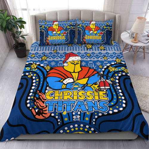 Gold Coast Titans Christmas Custom Bedding Set - Christmas Knit Patterns Vintage Jersey Ugly Bedding Set