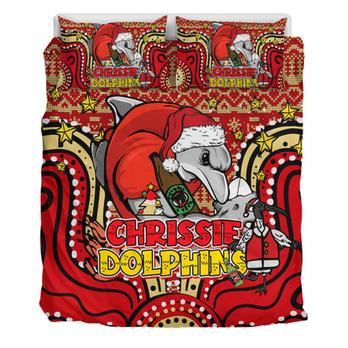 Redcliffe Dolphins Christmas Custom Bedding Set - Christmas Knit Patterns Vintage Jersey Ugly Bedding Set Redcliffe Dolphins Christmas Custom Bedding Set - Christmas Knit Patterns Vintage Jersey Ugly Bedding Set