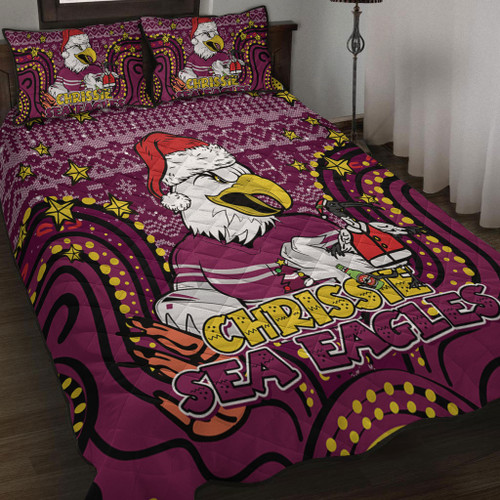 Manly Warringah Sea Eagles Christmas Custom Quilt Bed Set - Christmas Knit Patterns Vintage Jersey Ugly Quilt Bed Set