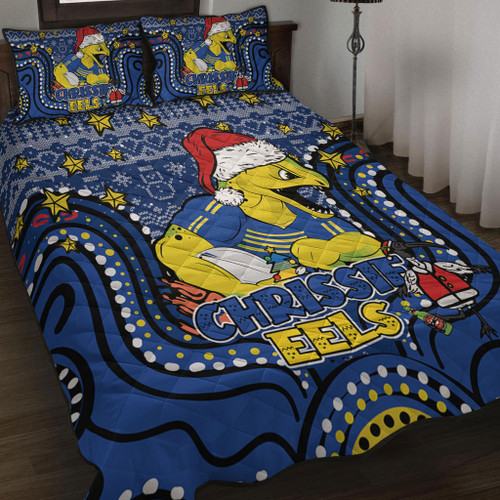 Parramatta Eels Christmas Custom Quilt Bed Set - Christmas Knit Patterns Vintage Jersey Ugly Quilt Bed Set