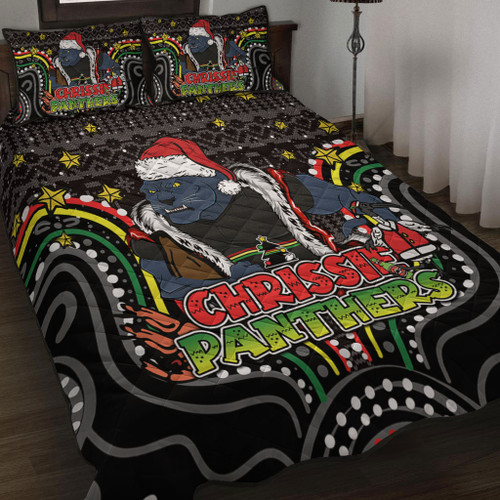 Penrith Panthers Christmas Custom Quilt Bed Set - Christmas Knit Patterns Vintage Jersey Ugly Quilt Bed Set