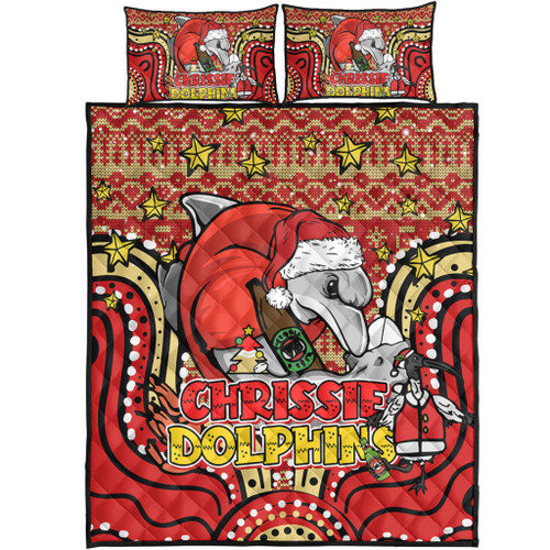 Redcliffe Dolphins Christmas Custom Quilt Bed Set - Christmas Knit Patterns Vintage Jersey Ugly Quilt Bed Set Redcliffe Dolphins Christmas Custom Quilt Bed Set - Christmas Knit Patterns Vintage Jersey Ugly Quilt Bed Set