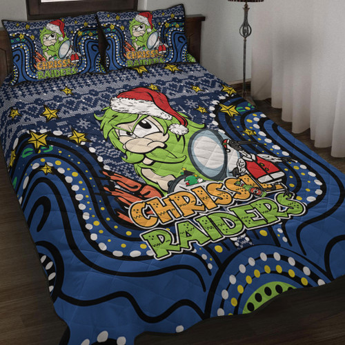 Canberra Raiders Christmas Custom Quilt Bed Set - Christmas Knit Patterns Vintage Jersey Ugly Quilt Bed Set