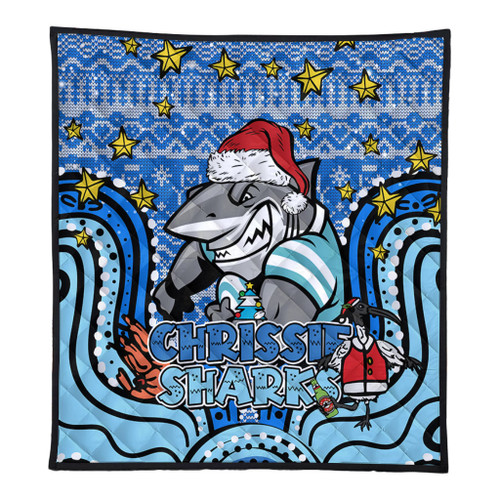 Cronulla-Sutherland Sharks Christmas Custom Quilt - Christmas Knit Patterns Vintage Jersey Ugly Quilt