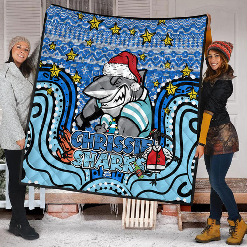 Cronulla-Sutherland Sharks Christmas Custom Quilt - Christmas Knit Patterns Vintage Jersey Ugly Quilt Cronulla-Sutherland Sharks Christmas Custom Quilt - Christmas Knit Patterns Vintage Jersey Ugly Quilt