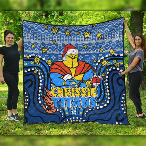 Gold Coast Titans Christmas Custom Quilt - Christmas Knit Patterns Vintage Jersey Ugly Quilt Gold Coast Titans Christmas Custom Quilt - Christmas Knit Patterns Vintage Jersey Ugly Quilt