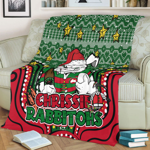 South Sydney Rabbitohs Custom Blanket - Christmas Knit Patterns Vintage Jersey Ugly Blanket