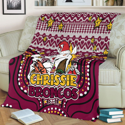 Brisbane Broncos Christmas Custom Blanket - Christmas Knit Patterns Vintage Jersey Ugly Blanket