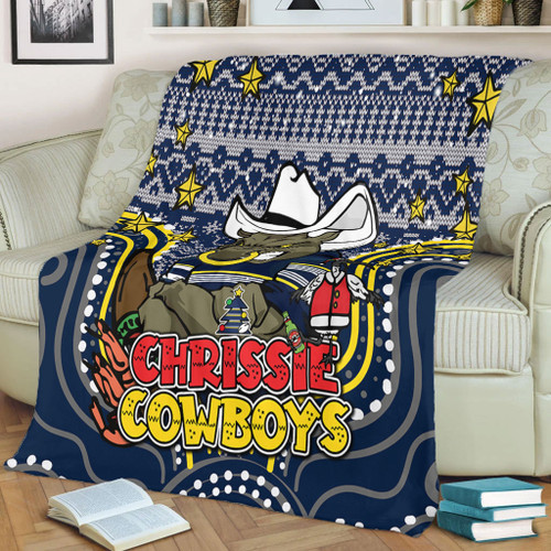 North Queensland Cowboys Christmas Custom Blanket - Christmas Knit Patterns Vintage Jersey Ugly Blanket