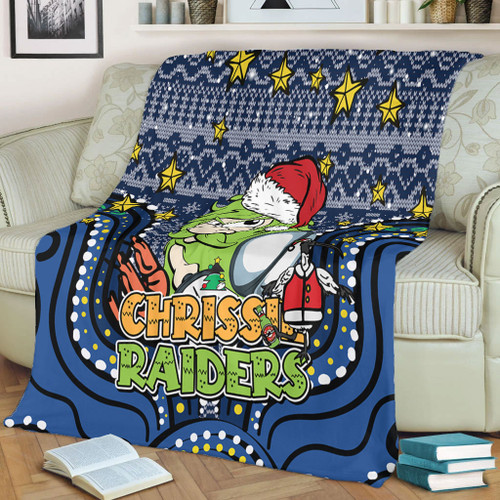 Canberra Raiders Christmas Custom Blanket - Christmas Knit Patterns Vintage Jersey Ugly Blanket