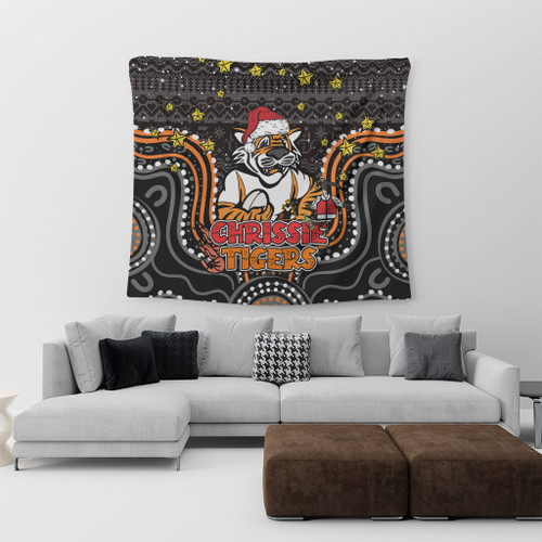 Wests Tigers Christmas Custom Tapestry - Christmas Knit Patterns Vintage Jersey Ugly Tapestry