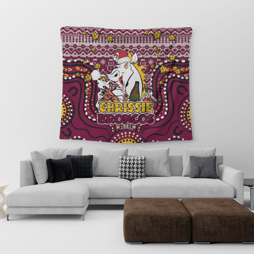 Brisbane Broncos Christmas Custom Tapestry - Christmas Knit Patterns Vintage Jersey Ugly Tapestry