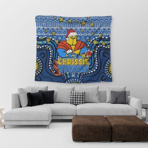 Gold Coast Titans Christmas Custom Tapestry - Christmas Knit Patterns Vintage Jersey Ugly Tapestry