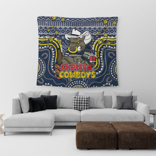 North Queensland Cowboys Christmas Custom Tapestry - Christmas Knit Patterns Vintage Jersey Ugly Tapestry