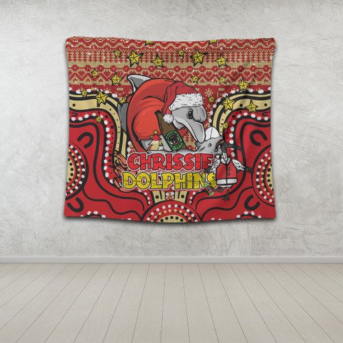 Redcliffe Dolphins Christmas Custom Tapestry - Christmas Knit Patterns Vintage Jersey Ugly Tapestry Redcliffe Dolphins Christmas Custom Tapestry - Christmas Knit Patterns Vintage Jersey Ugly Tapestry