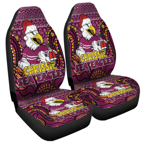 Manly Warringah Sea Eagles Christmas Custom Car Seat Cover - Christmas Knit Patterns Vintage Jersey Ugly Car Seat Cover