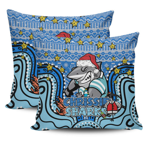 Cronulla-Sutherland Sharks Christmas Custom Pillow Cases - Christmas Knit Patterns Vintage Jersey Ugly Pillow Cases