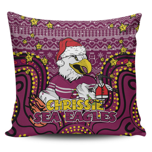 Manly Warringah Sea Eagles Christmas Custom Pillow Cases - Christmas Knit Patterns Vintage Jersey Ugly Pillow Cases
