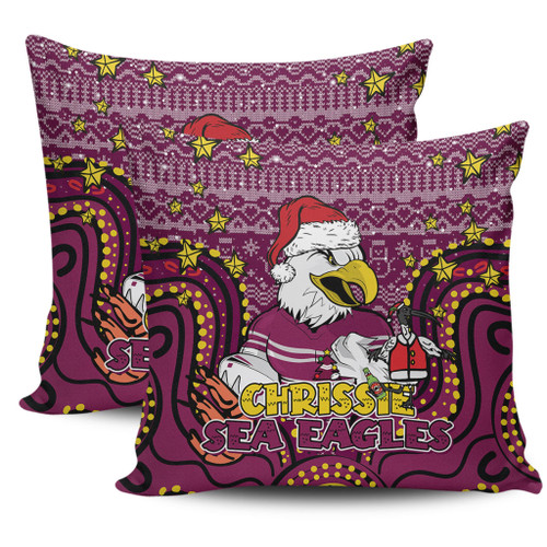 Manly Warringah Sea Eagles Christmas Custom Pillow Cases - Christmas Knit Patterns Vintage Jersey Ugly Pillow Cases