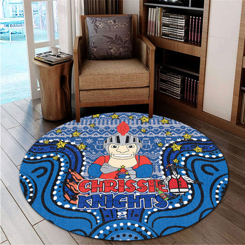 Newcastle Knights Christmas Custom Round Rug - Christmas Knit Patterns Vintage Jersey Ugly Round Rug