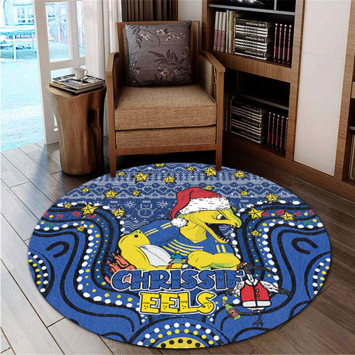 Parramatta Eels Christmas Custom Round Rug - Christmas Knit Patterns Vintage Jersey Ugly Round Rug