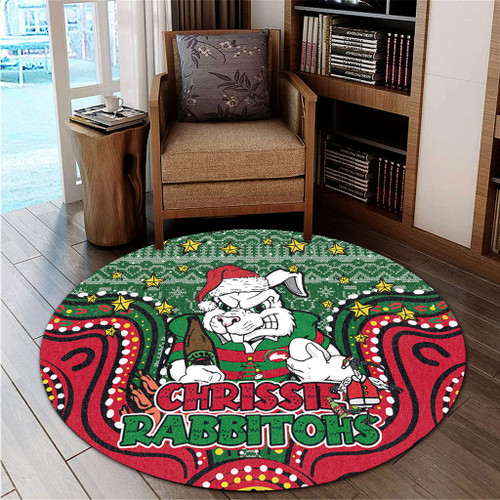 South Sydney Rabbitohs Custom Round Rug - Christmas Knit Patterns Vintage Jersey Ugly Round Rug