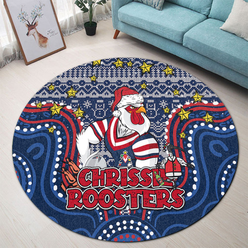 Sydney Roosters Christmas Custom Round Rug - Christmas Knit Patterns Vintage Jersey Ugly Round Rug Sydney Roosters Christmas Custom Round Rug - Christmas Knit Patterns Vintage Jersey Ugly Round Rug
