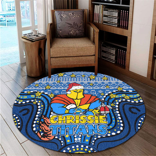 Gold Coast Titans Christmas Custom Round Rug - Christmas Knit Patterns Vintage Jersey Ugly Round Rug