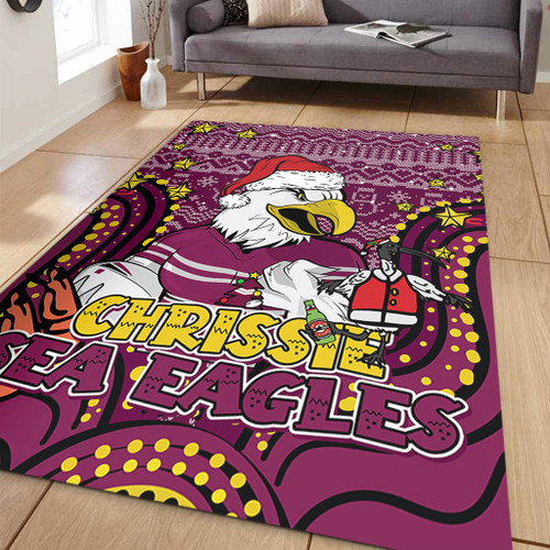 Manly Warringah Sea Eagles Christmas Custom Area Rug - Christmas Knit Patterns Vintage Jersey Ugly Area Rug