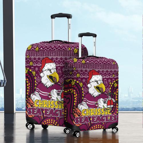 Manly Warringah Sea Eagles Christmas Custom Luggage Cover - Christmas Knit Patterns Vintage Jersey Ugly Luggage Cover