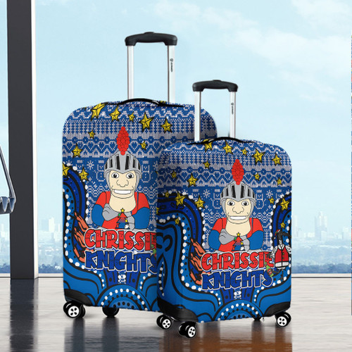 Newcastle Knights Christmas Custom Luggage Cover - Christmas Knit Patterns Vintage Jersey Ugly Luggage Cover