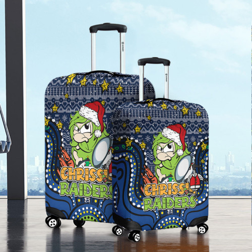 Canberra Raiders Christmas Custom Luggage Cover - Christmas Knit Patterns Vintage Jersey Ugly Luggage Cover