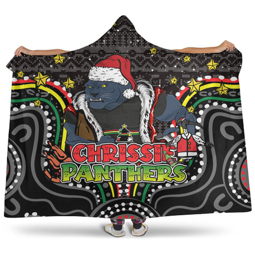 Penrith Panthers Christmas Custom Hooded Blanket - Christmas Knit Patterns Vintage Jersey Ugly Hooded Blanket