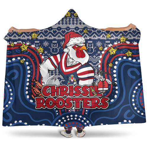 Sydney Roosters Christmas Custom Hooded Blanket - Christmas Knit Patterns Vintage Jersey Ugly Hooded Blanket