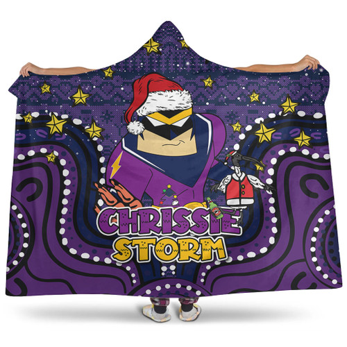 Melbourne Storm Christmas Custom Hooded Blanket - Christmas Knit Patterns Vintage Jersey Ugly Hooded Blanket